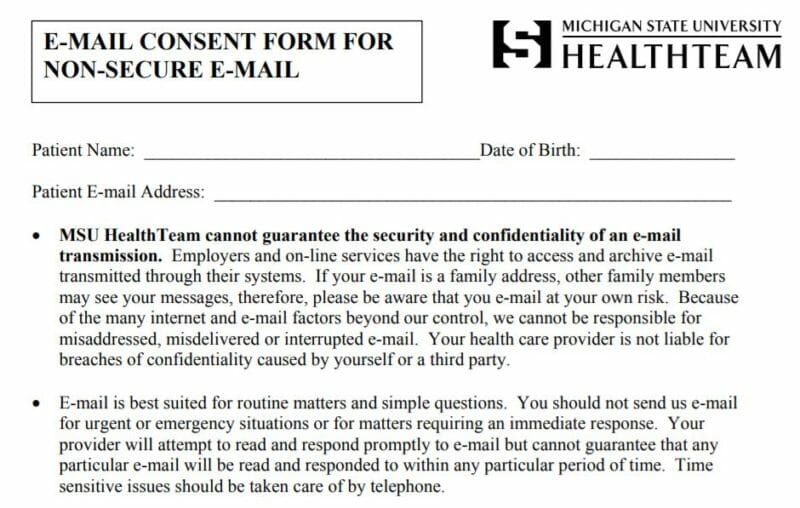 email consent form for non-secure email