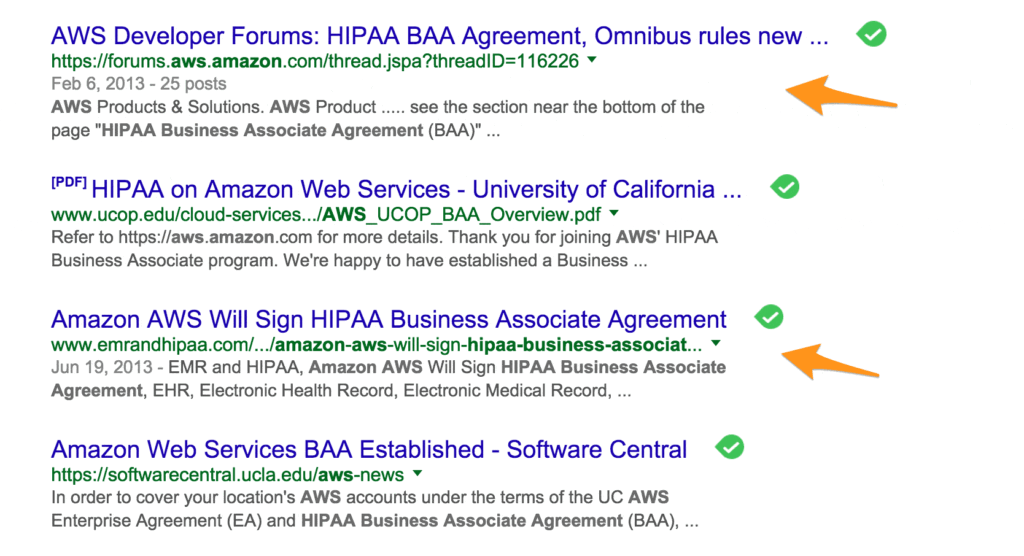 Amazon AWS HIPAA Business Associate Agreement search results