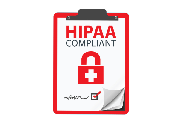 Clipboard labeled “HIPAA Compliant” with medical lock icon—symbolizing secured Google Meet setup for HIPAA compliance