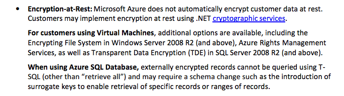 Explanation of Microsoft Azure encryption-at-rest policies for HIPAA compliant data security