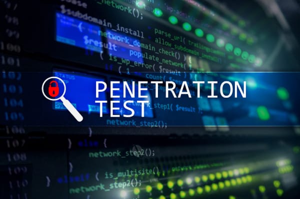 Penetration testing concept showing cybersecurity server analysis for network security vulnerabilities