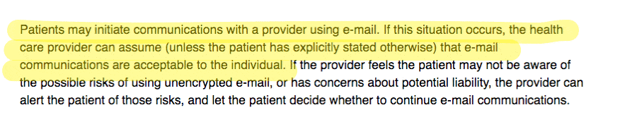 HIPAA guideline excerpt on assumed patient consent for email communication