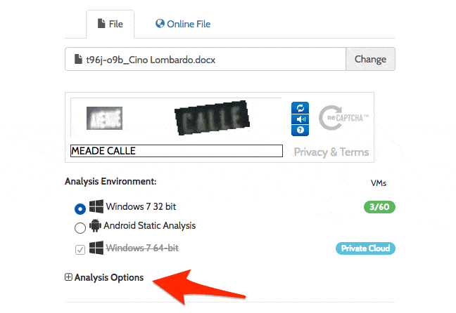 Payload Security analysis options for ransomware email attachment