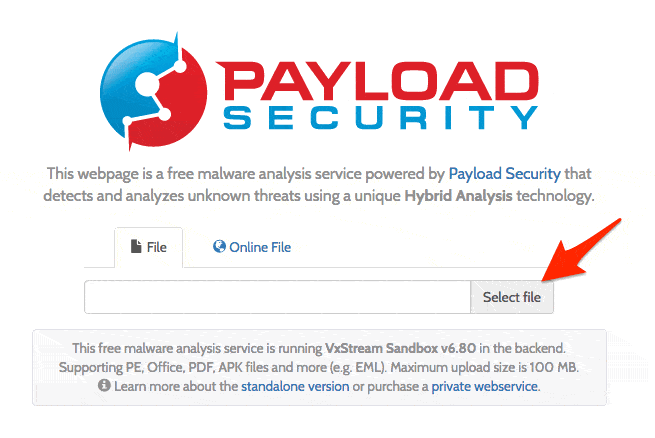 Payload Security Hybrid Analysis tool used to analyze ransomware email attachment
