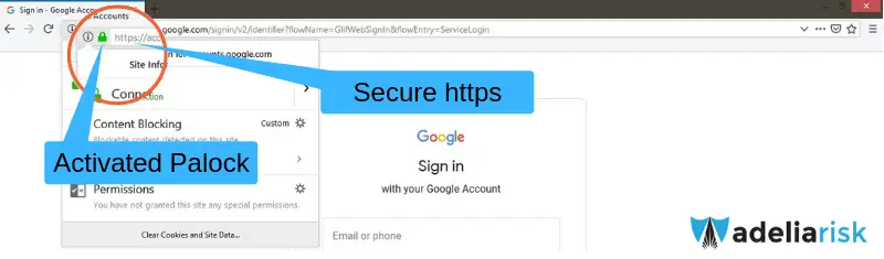Google sign-in page showing HTTPS lock for Gmail HIPAA encryption