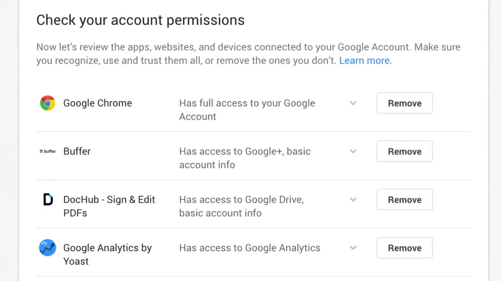 Review Gmail account permissions and connected apps for better security