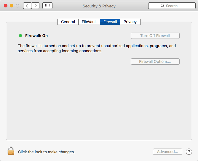 Mac firewall enabled to block unauthorized access and support HIPAA compliance