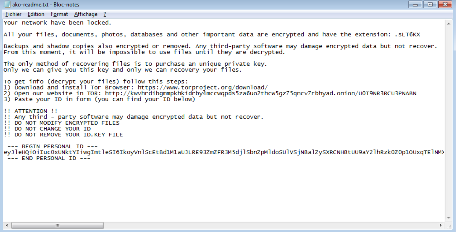 Signs of Ransomware - Ransom Message