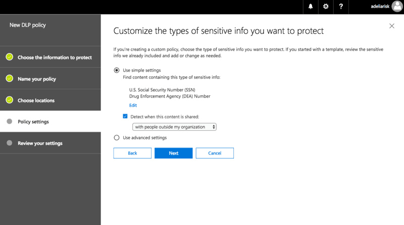 Office 365 HIPAA compliance settings to protect sensitive data like Social Security and DEA numbers