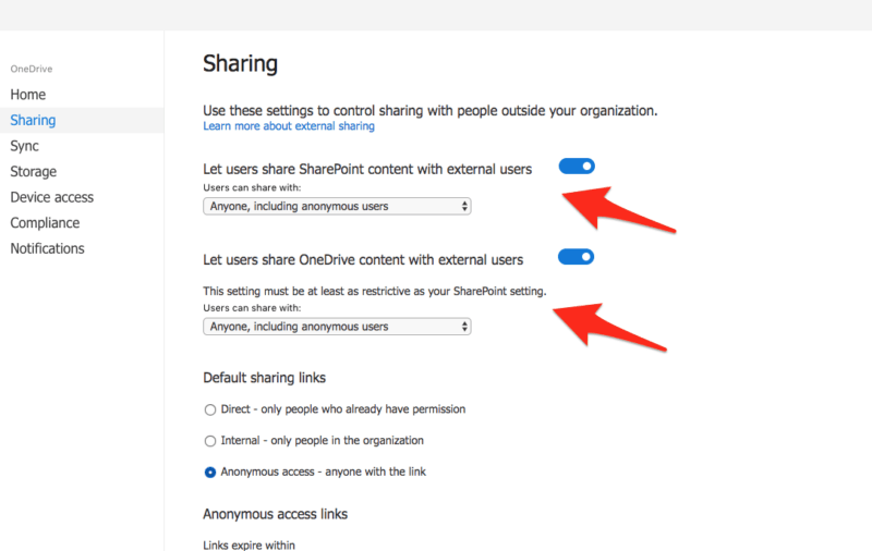 Office 365 HIPAA compliance external sharing settings for SharePoint and OneDrive