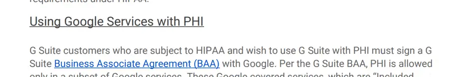 Google G Suite HIPAA compliance guide highlighting Business Associate Agreement for PHI