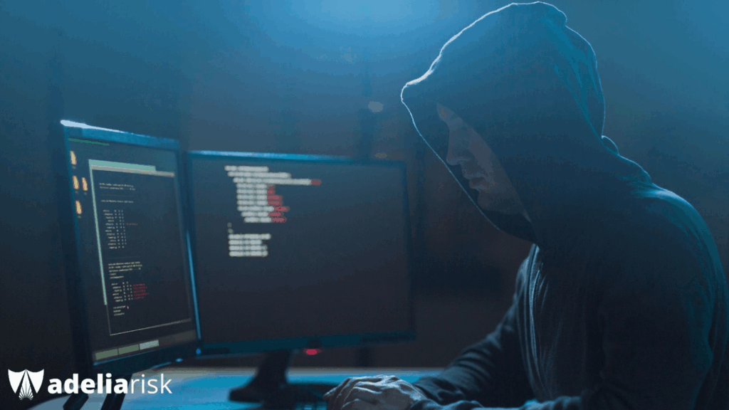 Hacker at computer illustrating cybersecurity risks of using Google Meet without HIPAA compliance