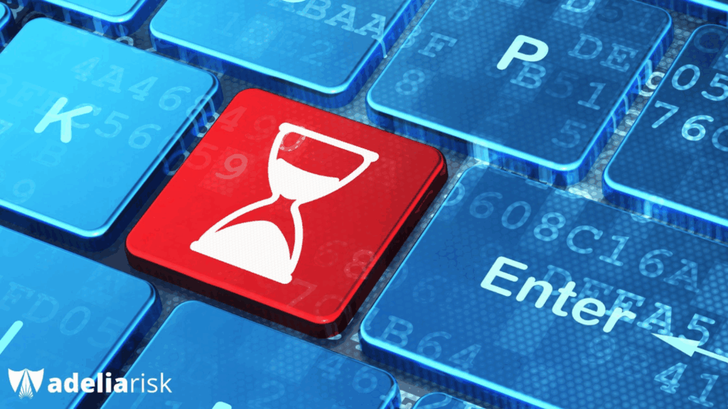 Red keyboard key with hourglass symbol representing urgency of securing Google Meet for HIPAA compliance