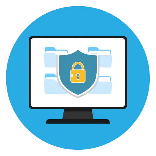 Computer screen with a shield and padlock symbol over files, representing mandatory device encryption costs under CMMC compliance.