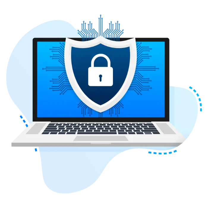 Cybersecurity shield on laptop representing protection against HR phishing emails