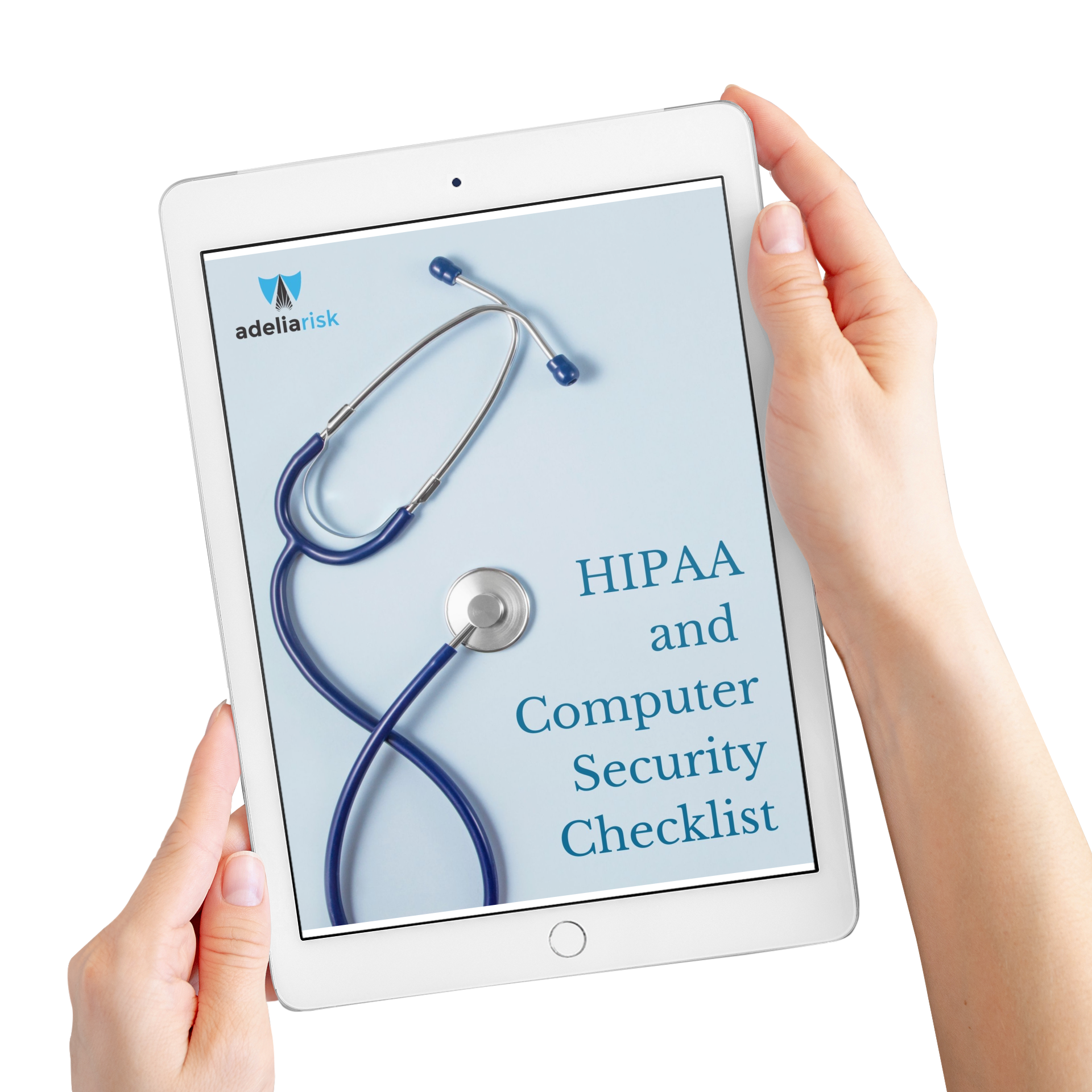 Digital mockup with hands holding an iPad