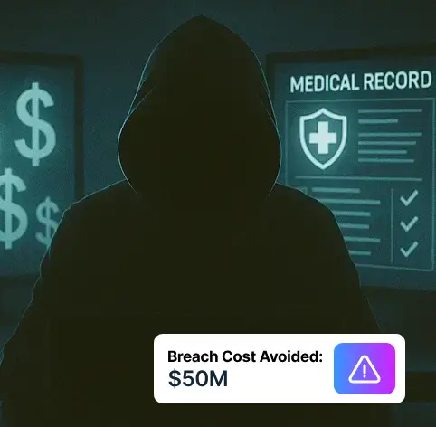 Silhouette hacker targeting medical records data breach ransomware risk in healthcare