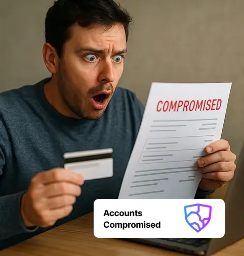 Shocked man discovers compromised account from phishing attack.