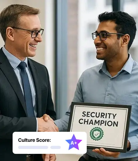 Employee recognized as security champion for phishing prevention and cybersecurity awareness.