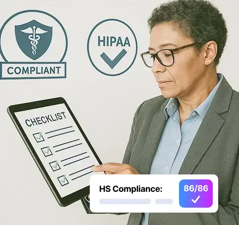 Healthcare virtual CISO professional reviewing HIPAA compliance checklist on a tablet