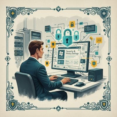 Windows 11 security dashboard on business laptop preventing ransomware