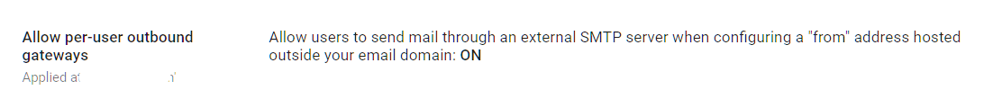 Google Admin Console screenshot: Per-User Outbound Gateways Disabled at Apps > Google Workspace > Gmail > End-user access