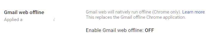 Google Admin Console screenshot: Gmail Web Offline Disabled at Apps > Google Workspace > Gmail > User settings > Offline