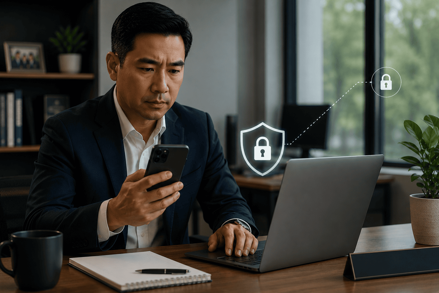 Financial advisor accessing work email on a personal iPhone, highlighting mobile security and compliance risks for RIAs
